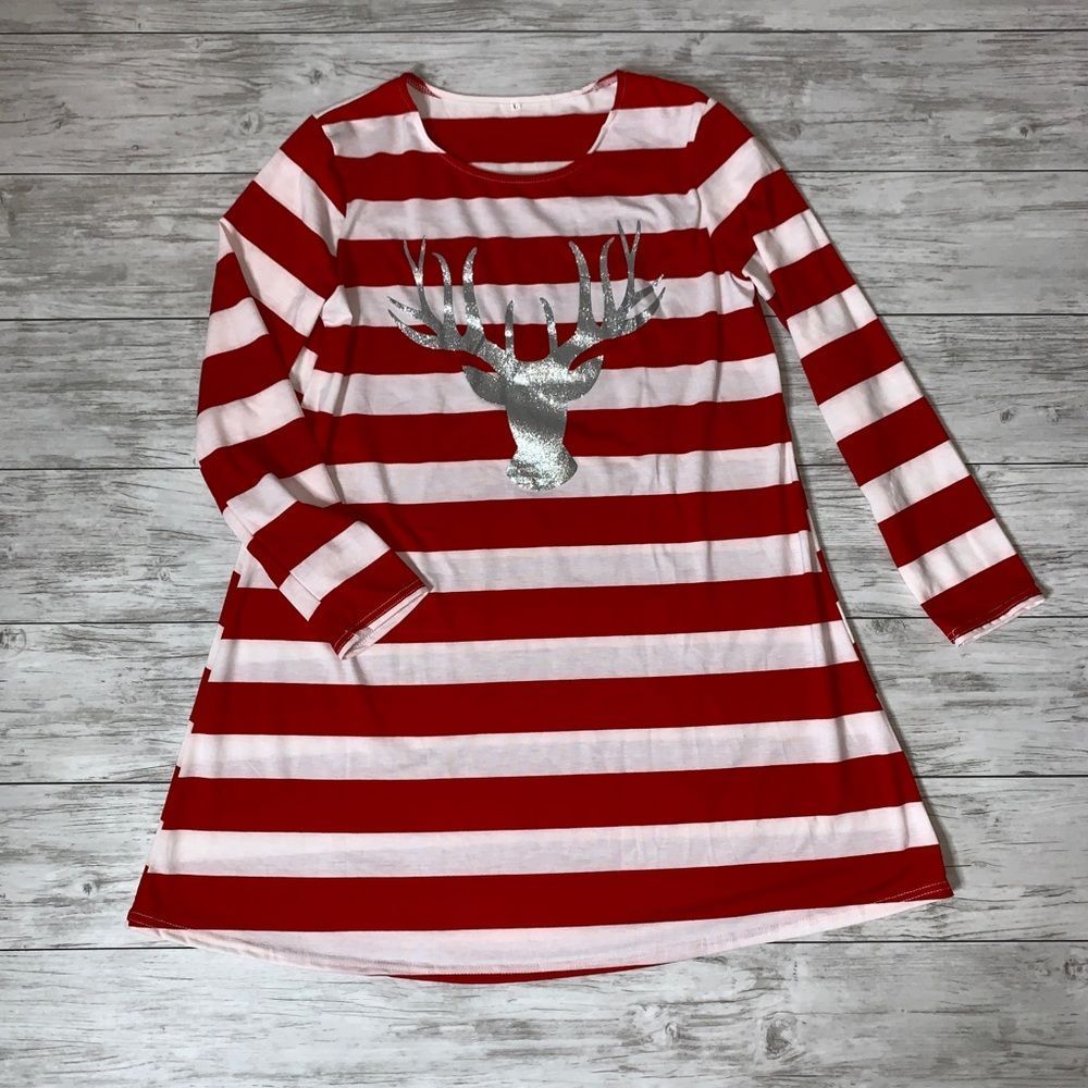 Boutique Red/White Striped Holiday Dress Large
